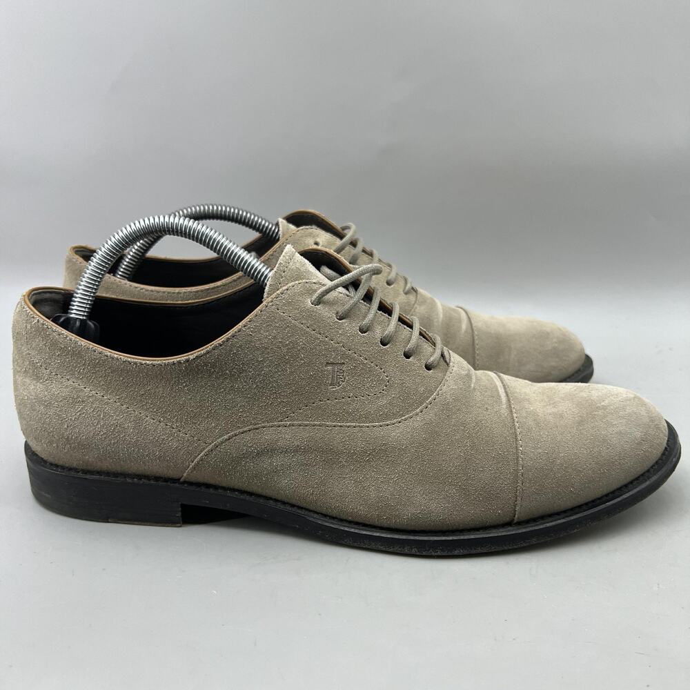Tods Made In Italy Oxford Men Size 8.5 Beige Suede Cap Toe Causal Comfort Shoes
